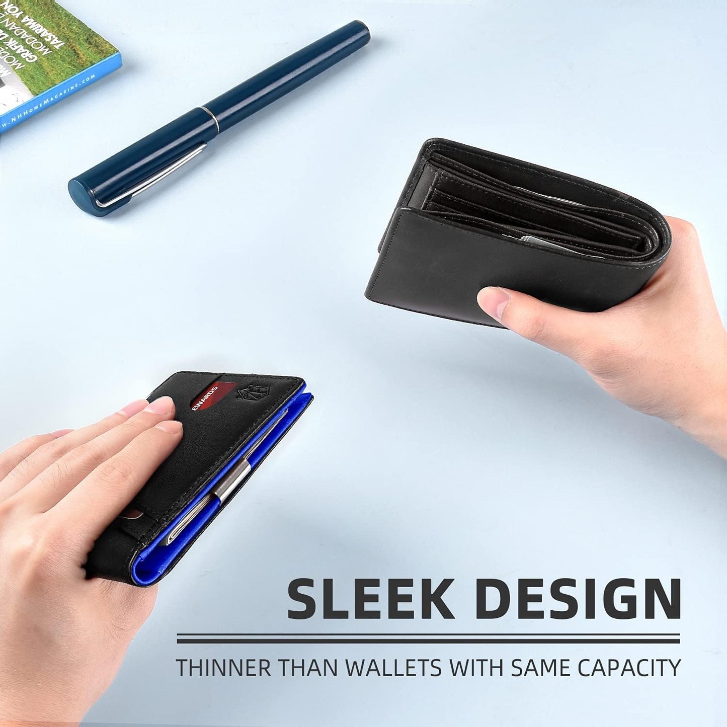 Zitahli Slim RFID Wallet for Men – Leather Bifold with Money Clip, 12 Card Slots