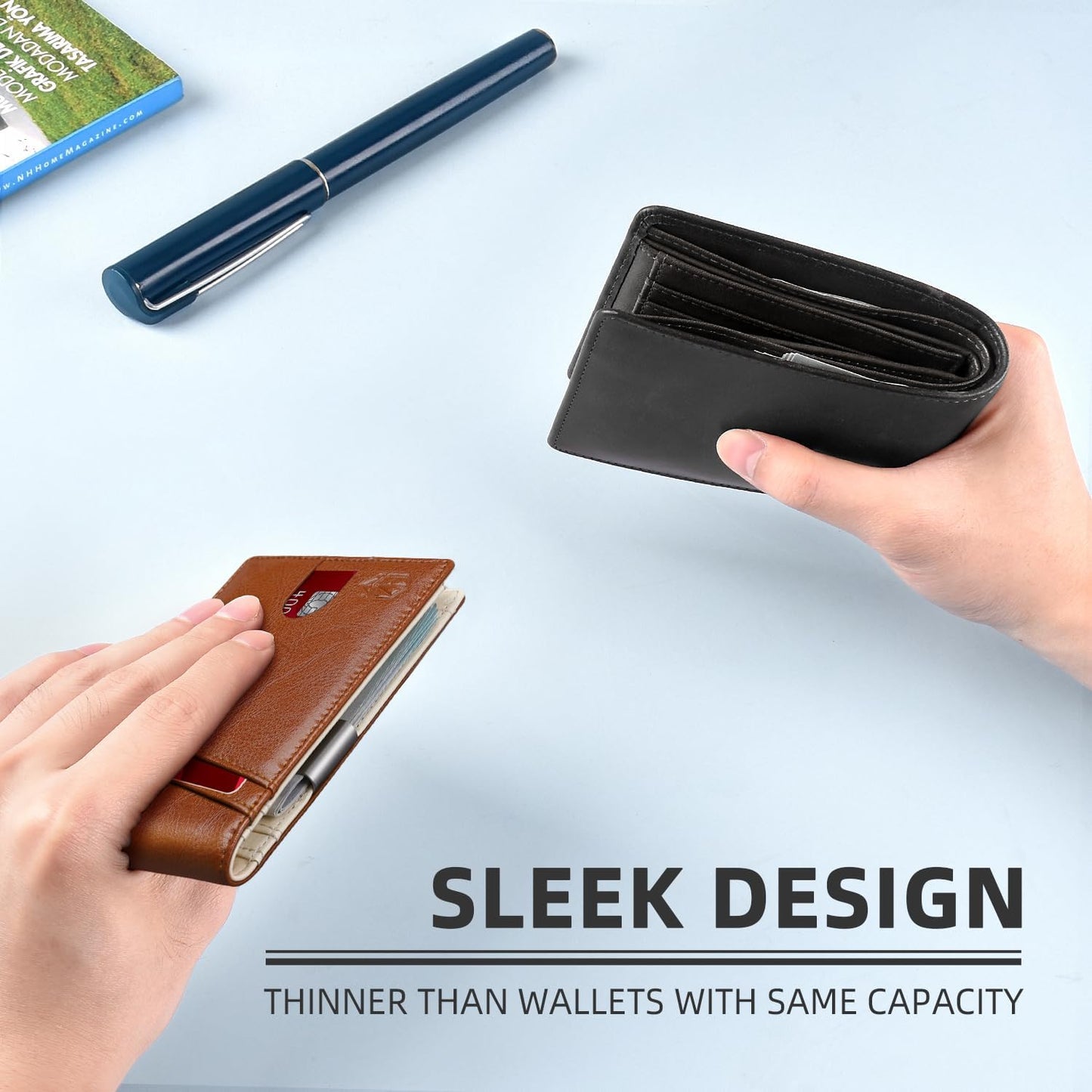 Zitahli Slim RFID Wallet for Men – Leather Bifold with Money Clip, 12 Card Slots