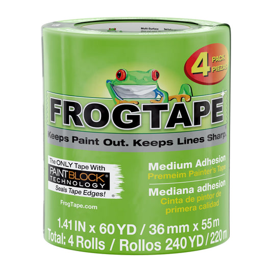 FROGTAPE Multi-Surface Painter's Tape with PAINTBLOCK, Medium Adhesion, 1.41 Inches x 60 Yards, Green, 4 Rolls (240660) 🍁 All In One Marketplace Canada