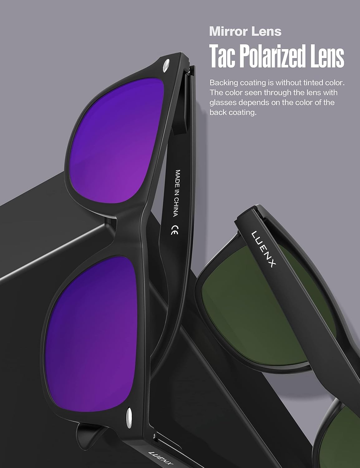 LUENX Polarized Sunglasses – UV400, Square Frame, Anti-Slip, Men & Women