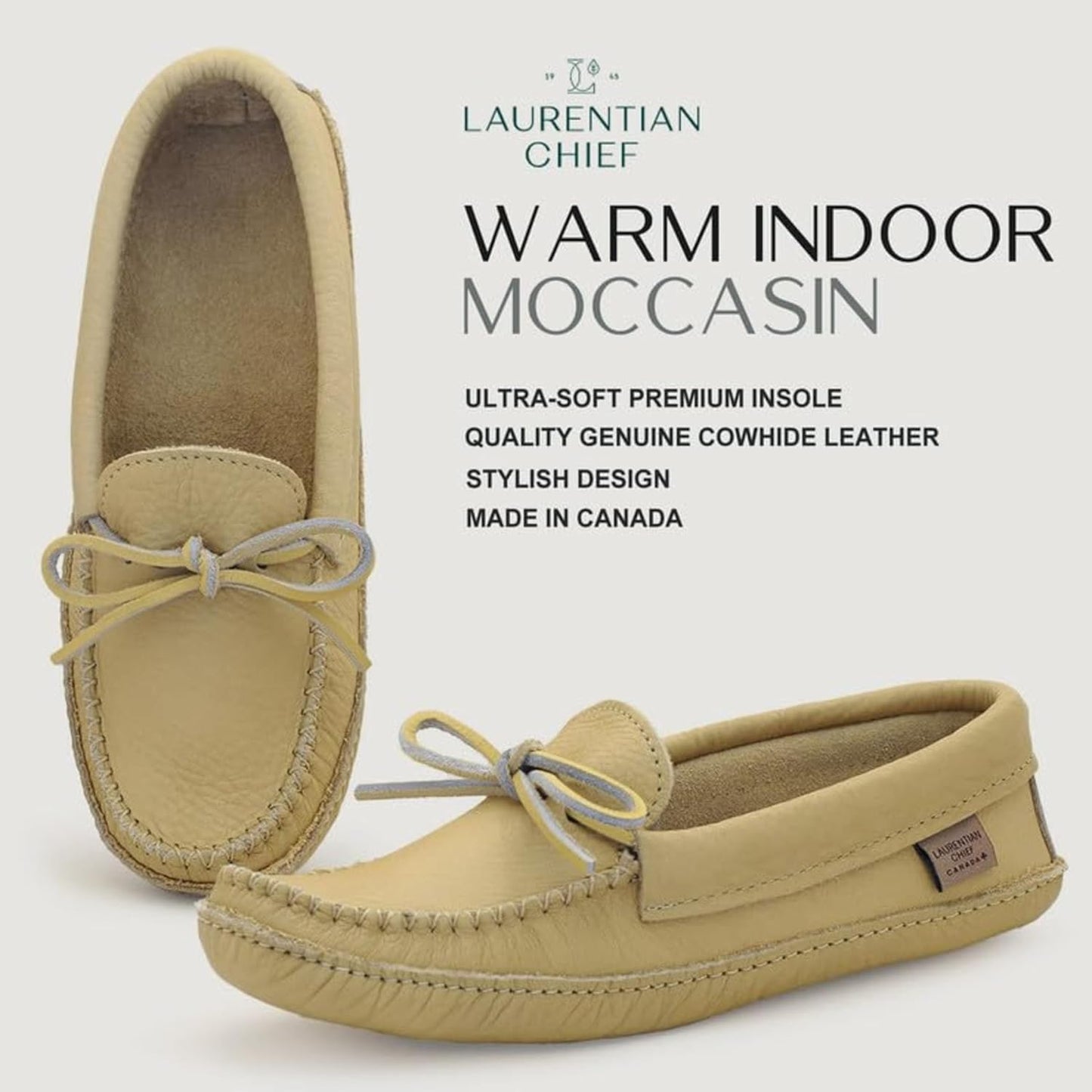 Men's Leather House Moccasins – Handcrafted in Canada, Cowhide Leather, Classic Design