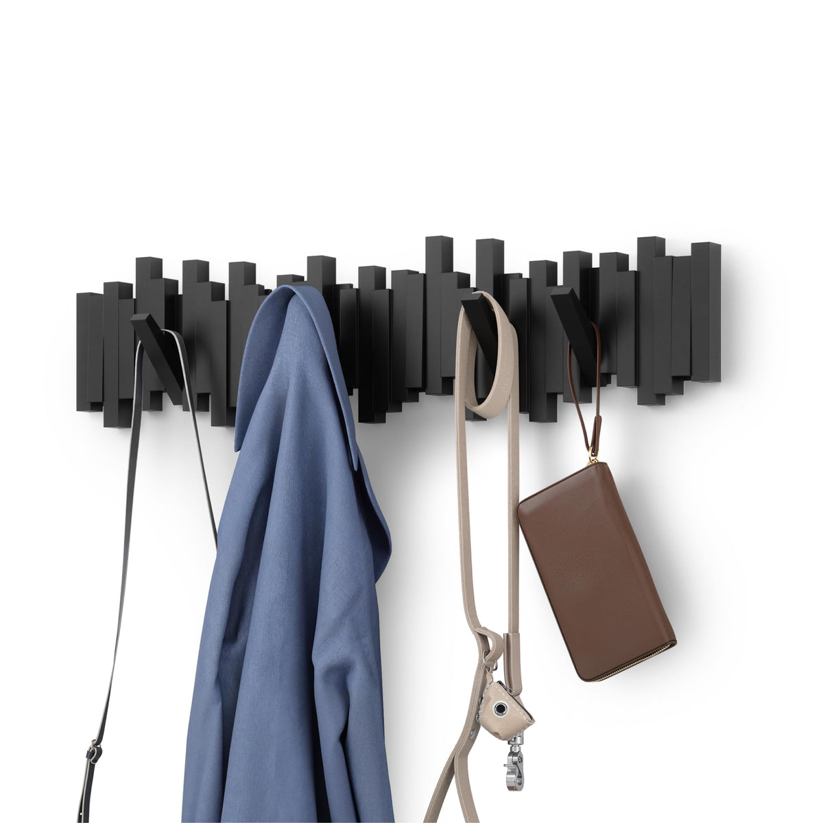 Umbra Sticks Wall-Mounted Coat Rack Rail Hook with 8 Retractable Pegs – Modern, Space-Saving Storage Organizer, Black 🍁 All In One Marketplace Canada