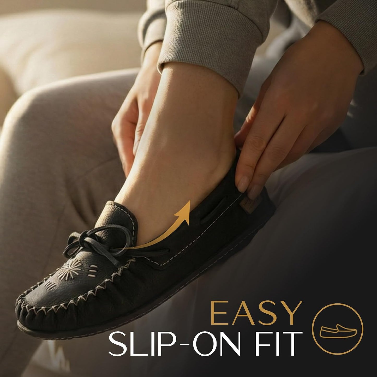 Women's Leather Moccasin Loafers – Handcrafted in Canada, Inca Embroidery, Indoor & Outdoor