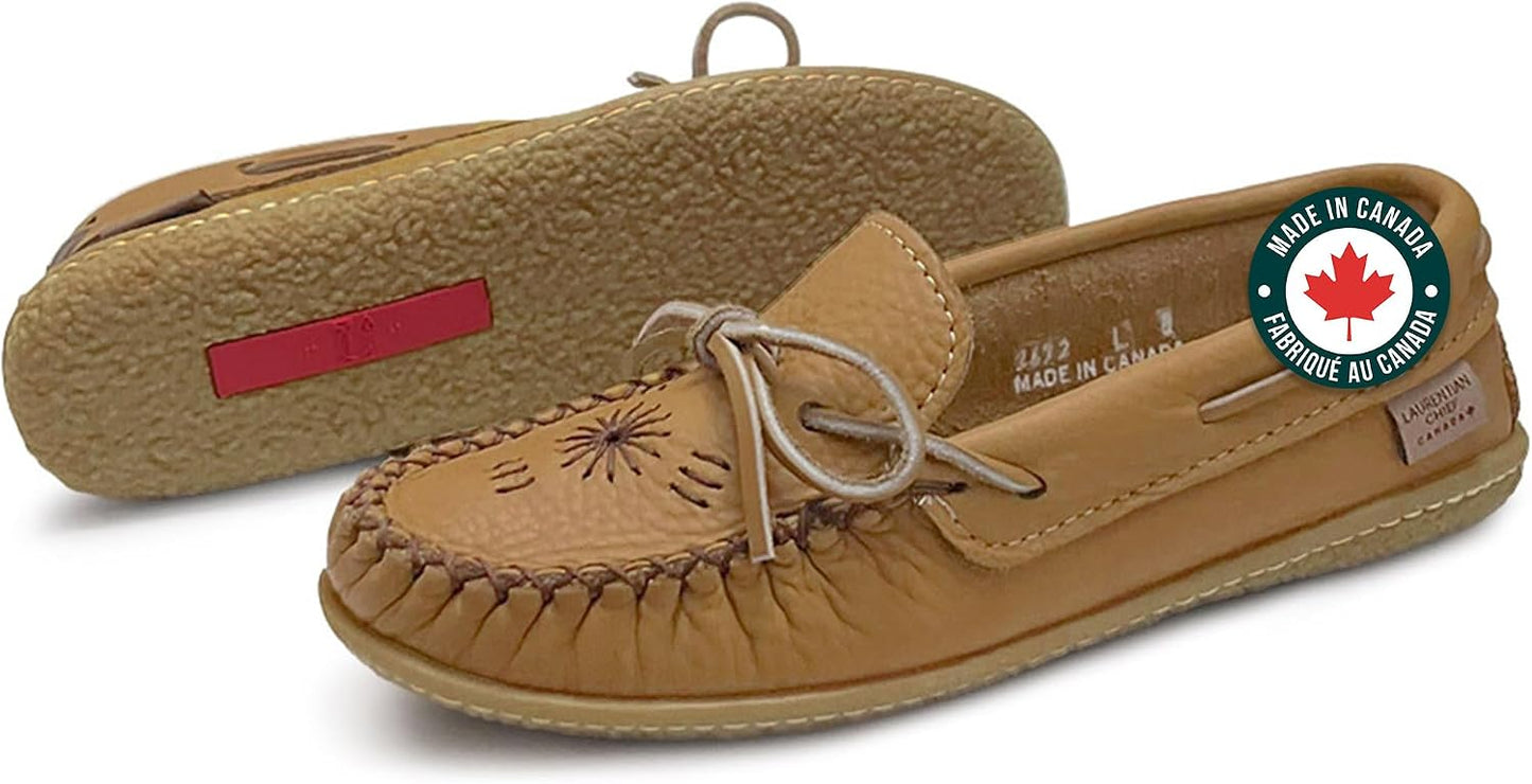 Women's Leather Moccasin Loafers – Handcrafted in Canada, Inca Embroidery, Indoor & Outdoor