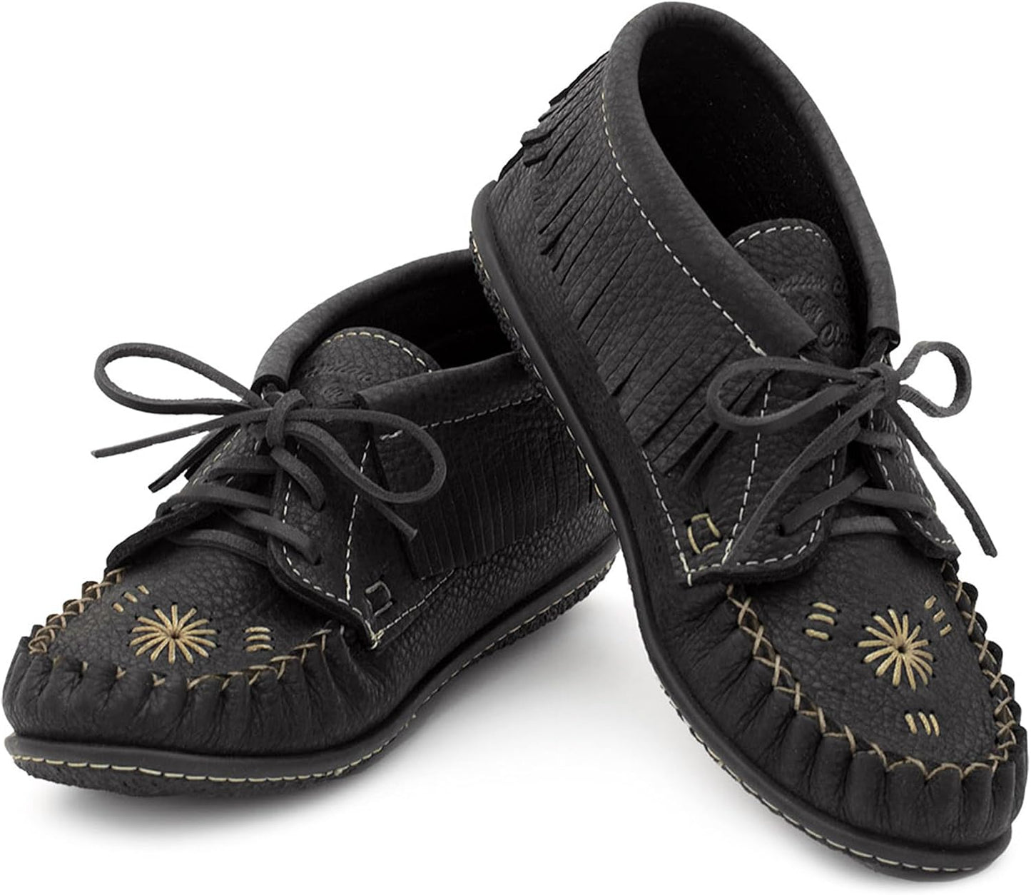 Women's Leather Moccasin Ankle Boots – Handcrafted in Canada, Inca Embroidery, Rubber Sole