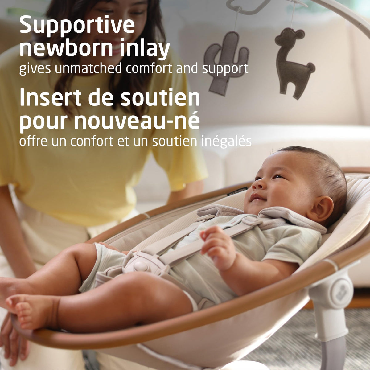 Maxi-Cosi Cassia Baby Swing, infant swing, automatic motion sensor, music, toys, recline, portable, 360 degree rotation, lightweight & foldable, Horizon Sand 🍁 All In One Marketplace Canada