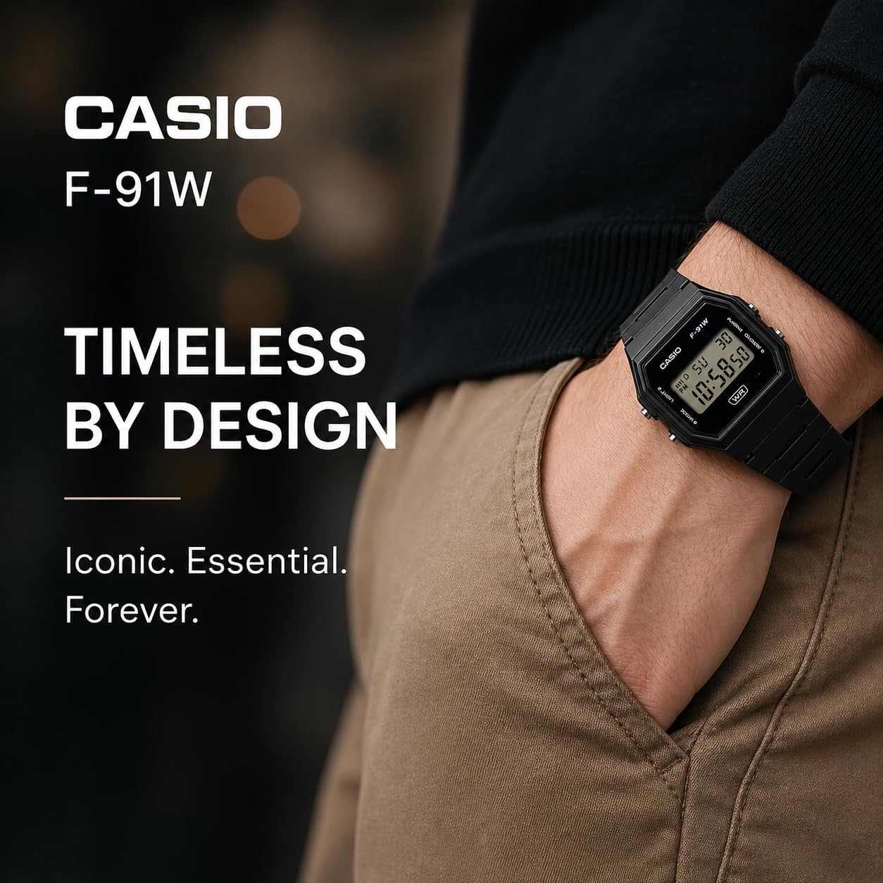 Casio F91W Digital Watch – Water Resistant, LED Light, 7-Year Battery