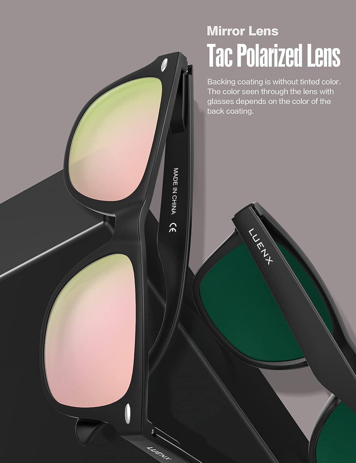 LUENX Polarized Sunglasses – UV400, Square Frame, Anti-Slip, Men & Women