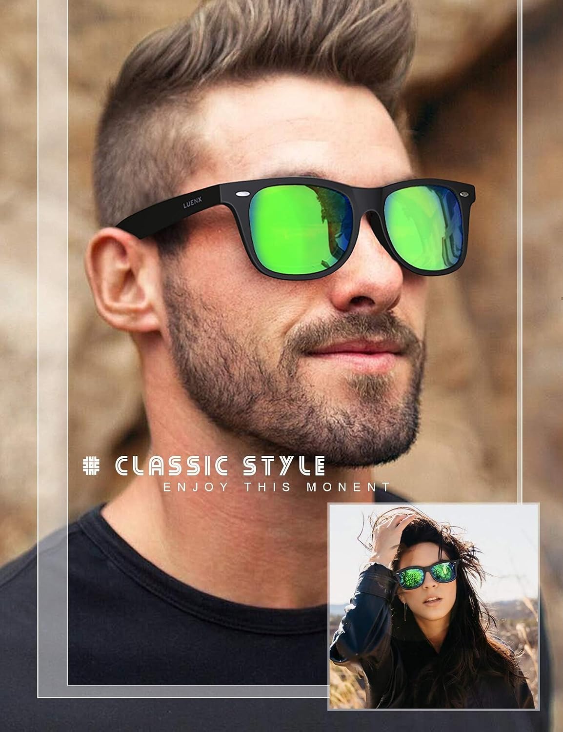 LUENX Polarized Sunglasses – UV400, Square Frame, Anti-Slip, Men & Women