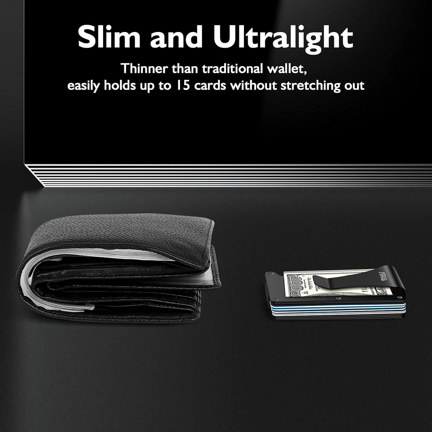 ARW Minimalist Metal Wallet for Men – RFID Blocking Aluminum Money Clip, Slim Card Holder