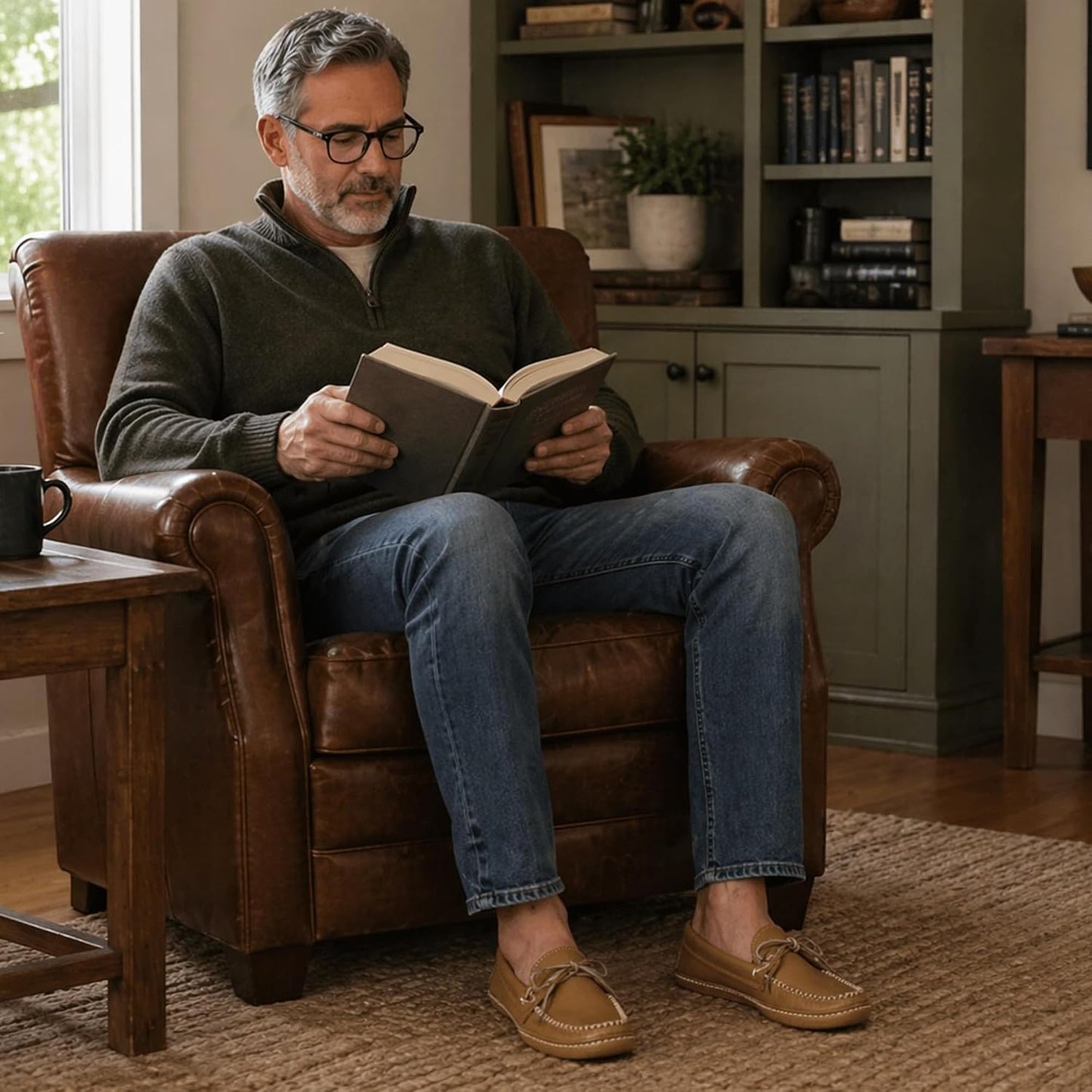 Men's Leather House Moccasins – Handcrafted in Canada, Cowhide Leather, Classic Design