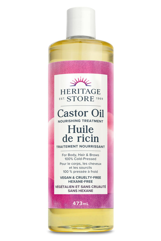 Heritage Store – Castor Oil (473mL / 16 oz) Cold Pressed, Deep Hydration, for Skin, Hair, Lashes, and Brows, Natural, Vegan, Cruelty Free 🍁 All In One Marketplace Canada