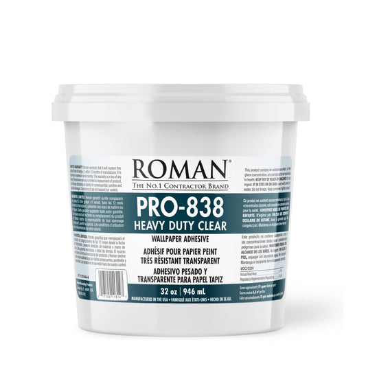 Roman Products Heavy Duty Wallpaper Adhesive, Commercial Grade for Heavy Wall Hangings, Clear, PRO-838 (32 Ounce - 70 sq. ft.), 11314 🍁 All In One Marketplace Canada