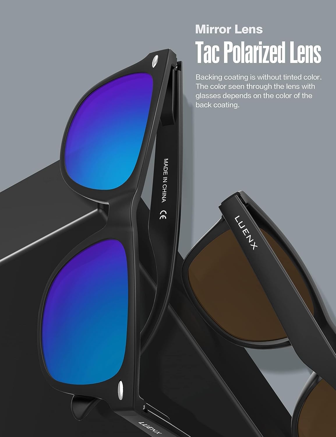 LUENX Polarized Sunglasses – UV400, Square Frame, Anti-Slip, Men & Women