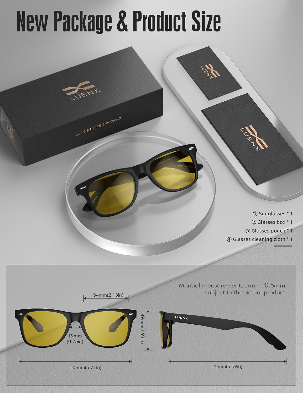 LUENX Polarized Sunglasses – UV400, Square Frame, Anti-Slip, Men & Women