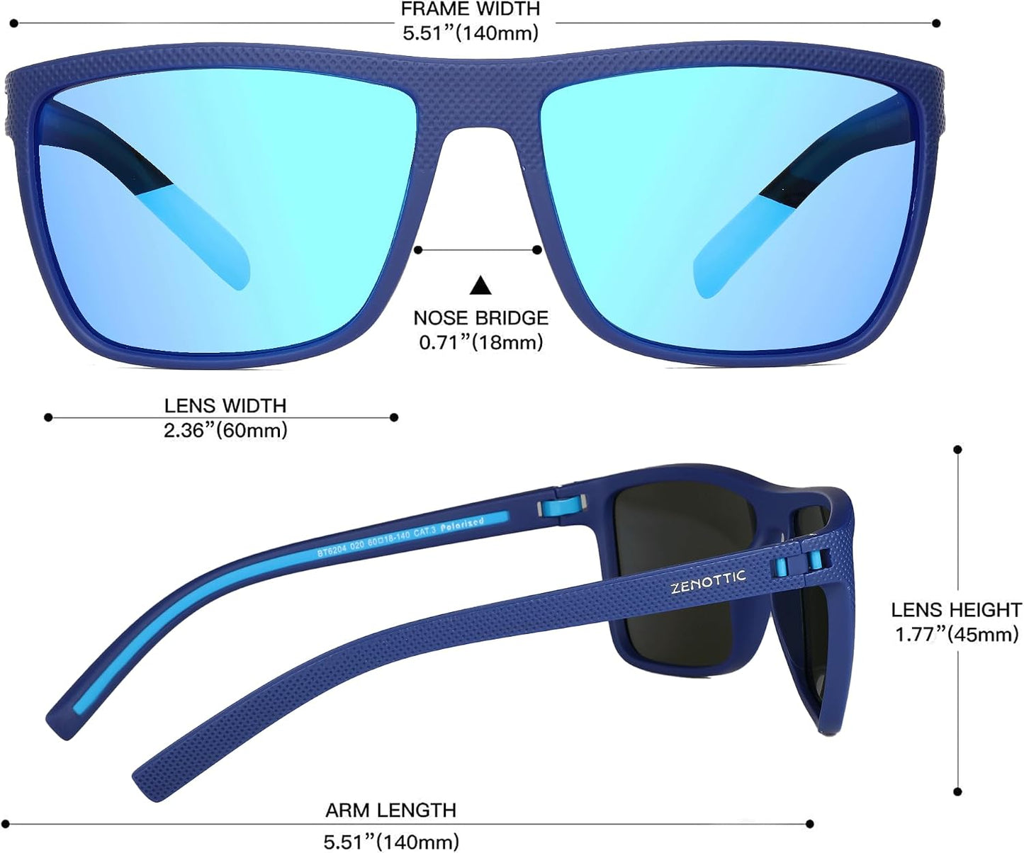 ZENOTTIC Polarized Sunglasses for Men – Lightweight TR90 Frame, UV400, Square