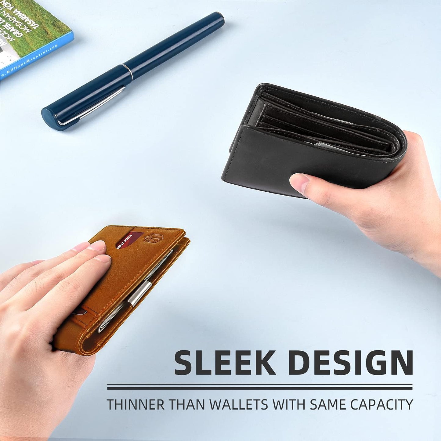 Zitahli Slim RFID Wallet for Men – Leather Bifold with Money Clip, 12 Card Slots