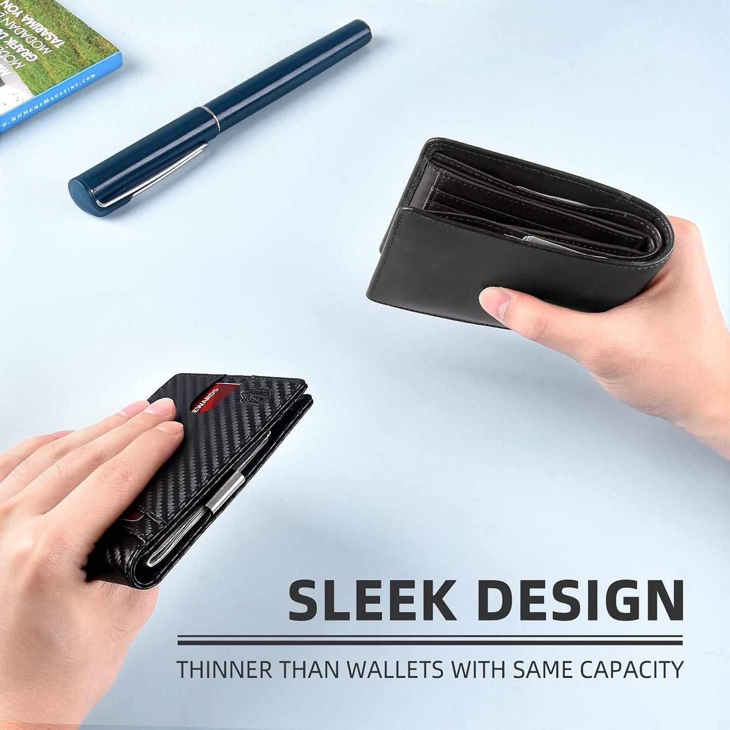 Zitahli Slim RFID Wallet for Men – Leather Bifold with Money Clip, 12 Card Slots