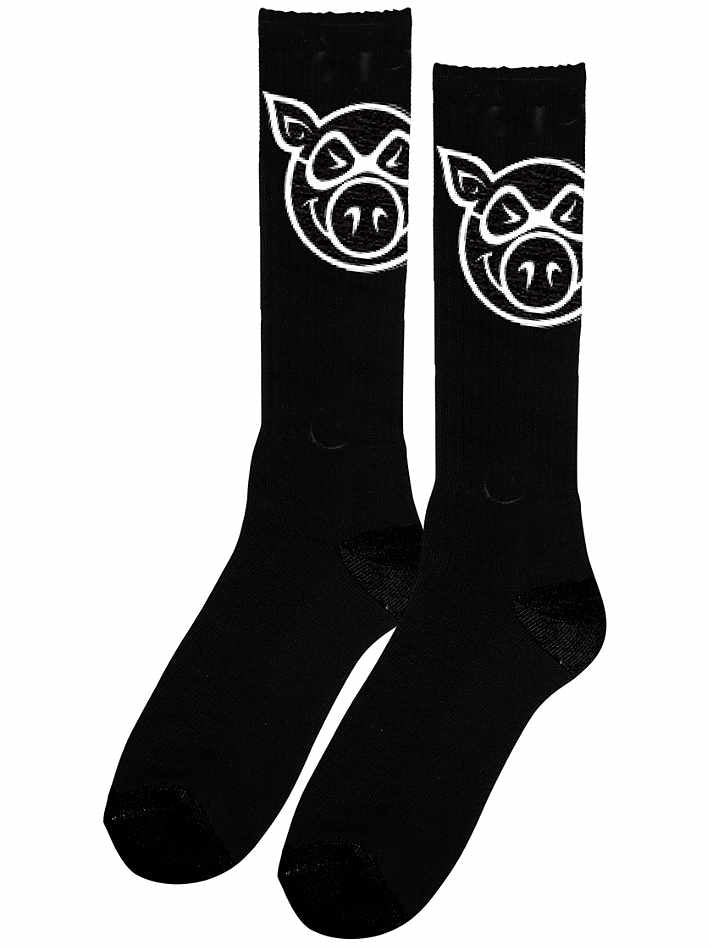 Pig Wheels 'Pig Head' Crew Socks - Black