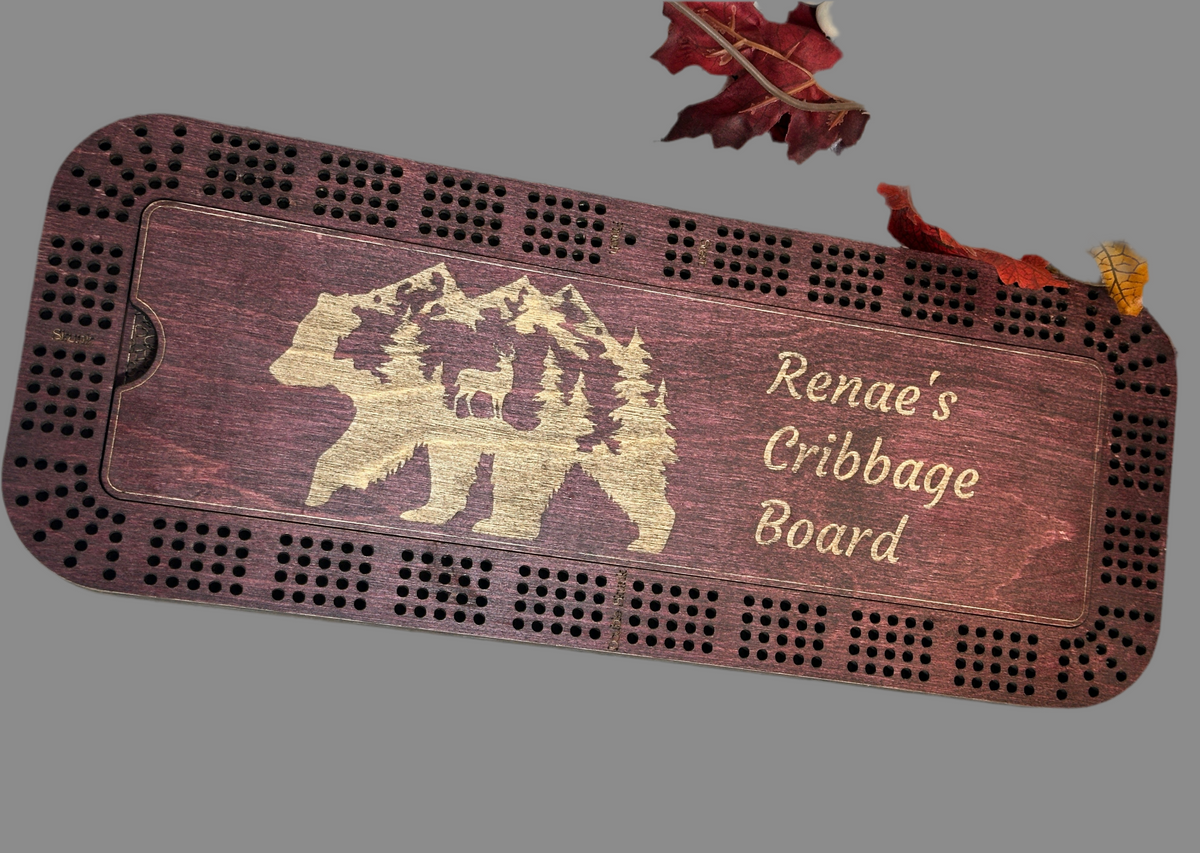 Personalized Cribbage Board with Card and Pegs Storage,Rectangular Size,With Scoring Panel
