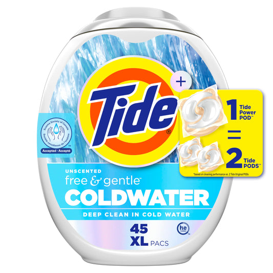 Tide PODS Free and Gentle Coldwater Laundry Detergent Pacs, 45 Count, Hypoallergenic Laundry Detergent Pacs 🍁 All In One Marketplace Canada