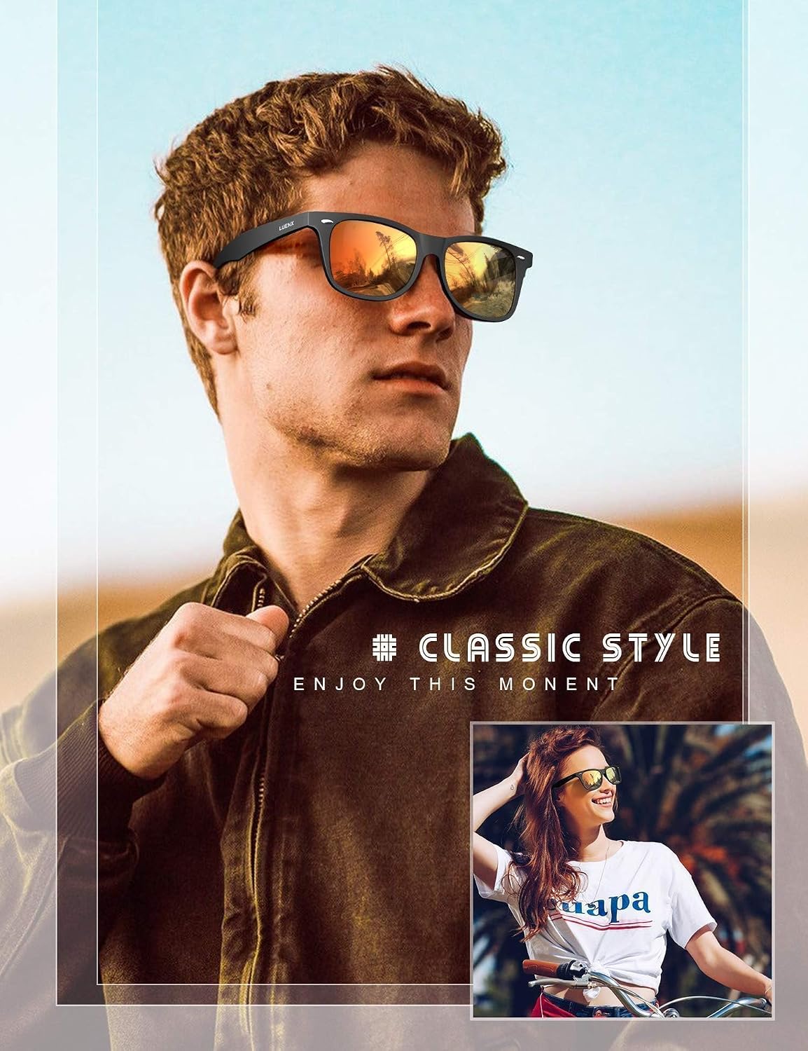 LUENX Polarized Sunglasses – UV400, Square Frame, Anti-Slip, Men & Women