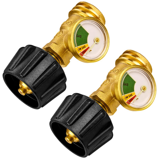 Flame King Propane Tank Gauge Level Indicator, Leak Detector Gas Pressure Meter, Color Coded & Glows in The Dark, Universal for All Cylinders, Solid Brass (2-Pack) 🍁 All In One Marketplace Canada