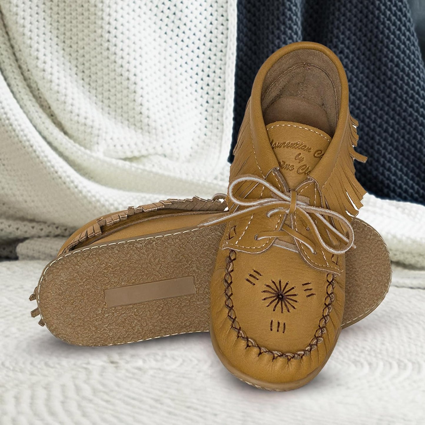 Women's Leather Moccasin Ankle Boots – Handcrafted in Canada, Inca Embroidery, Rubber Sole