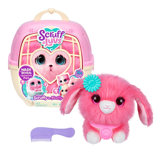 ScruffaLuvs Pet Scruffs Pink - Mystery Plush Toy, 7.5" Tall - Wash to Reveal 1 of 3 Rescue Pets: Puppy, Bunny, or Kitty - Includes 8.7" Deluxe Pet Carrier 🍁 All In One Marketplace Canada