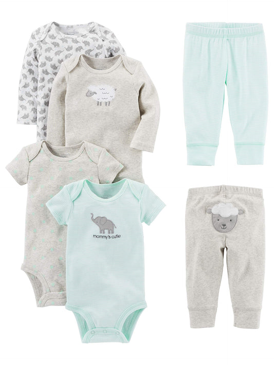 Simple Joys by Carter's Baby 6-Piece Neutral Bodysuits (Short and Long Sleeve) and Pants Set, Gray Lamb, 3-6 Months 🍁 All In One Marketplace Canada
