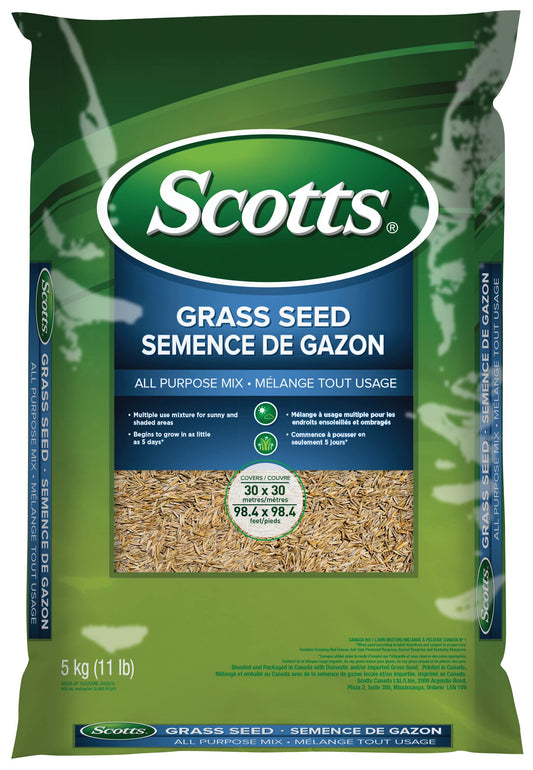 Scotts Grass Seed All Purpose Mix, 5kg (900 sq Meters / 9,683 sq feet Coverage) | Grows in Sun & Shade, Fast Germination | New Lawn or Overseeding Existing Lawn 🍁 All In One Marketplace Canada