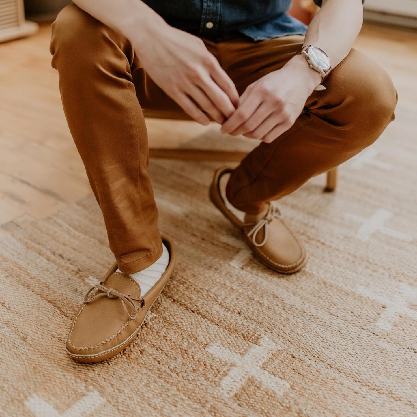 Men's Leather House Moccasins – Handcrafted in Canada, Cowhide Leather, Classic Design