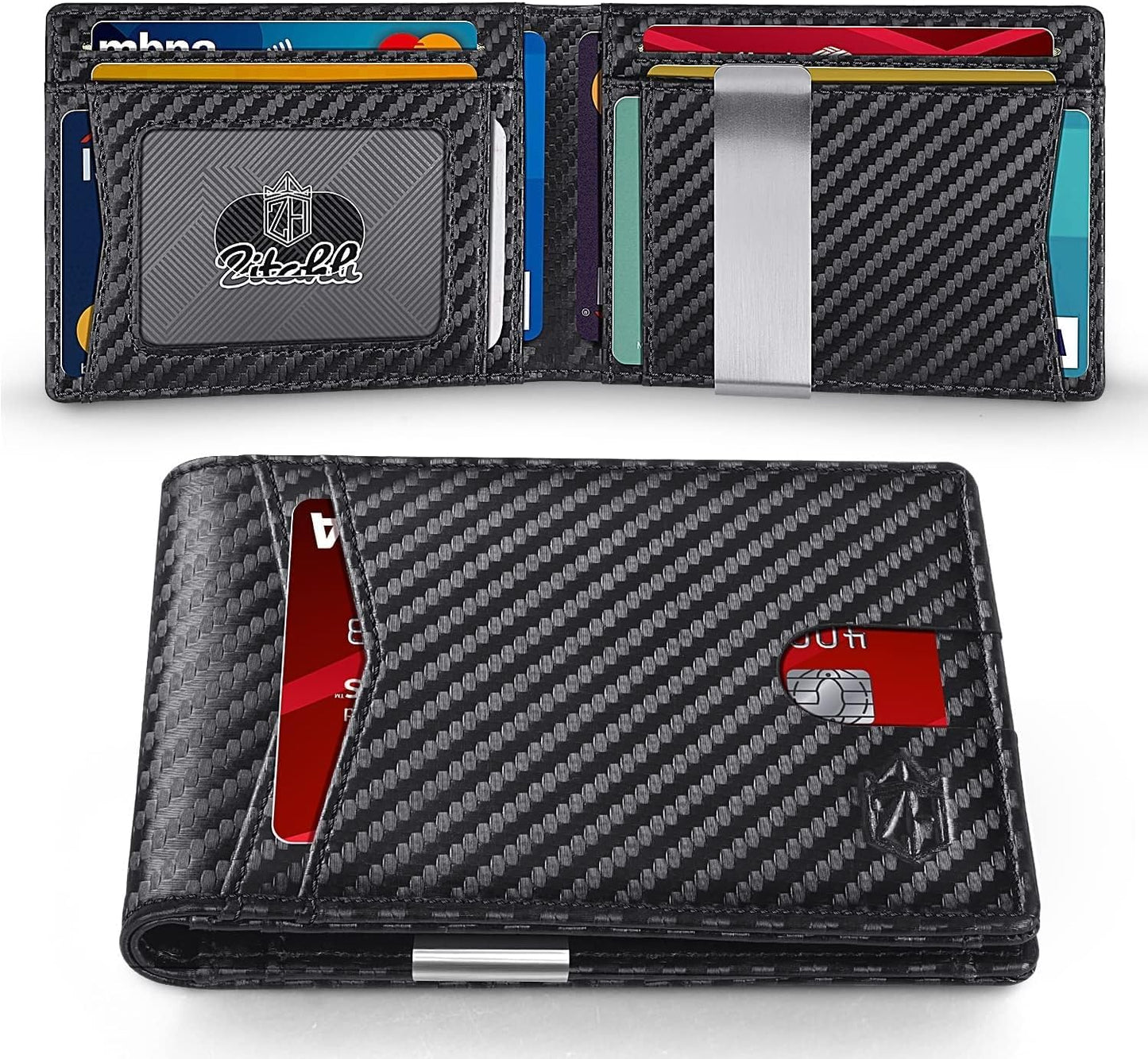 Zitahli Slim RFID Wallet for Men – Leather Bifold with Money Clip, 12 Card Slots