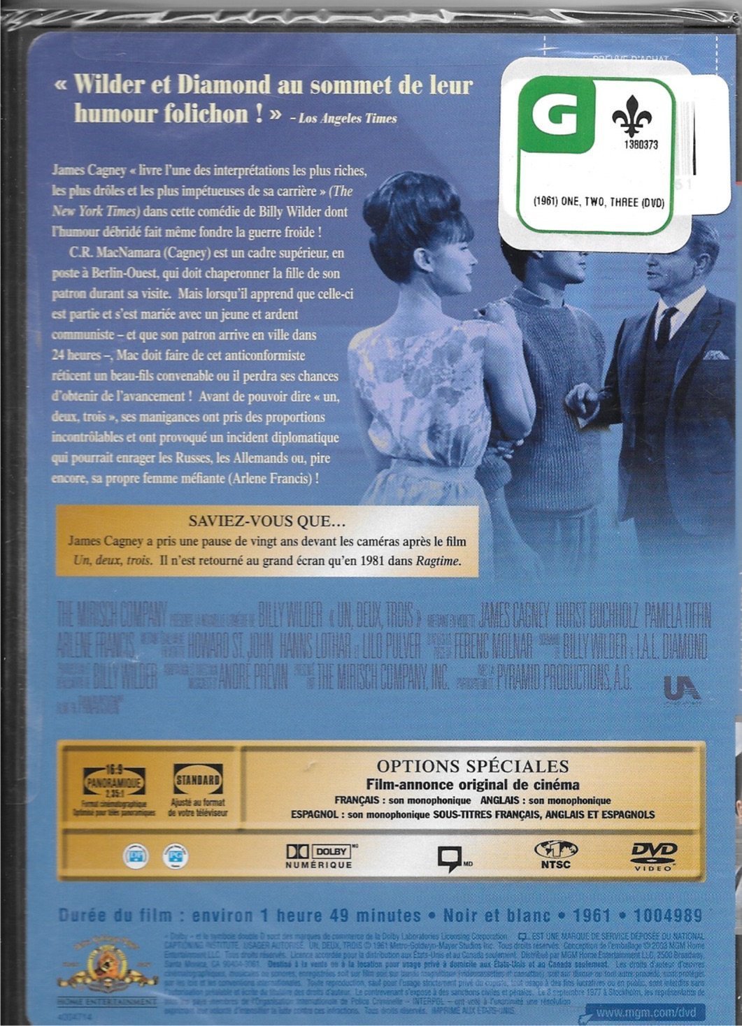 One, Two, Three - Un, Deux, Trois (English/French) 1961 (Widescreen/Full Screen) Régie au Québec (Cover French)