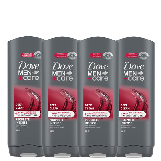Dove Men+Care Body and Face Wash with 24-hour Nourishing Micromoisture, Deep Clean, Men's Body Wash, 532mL (Pack of 4) 🍁 All In One Marketplace Canada