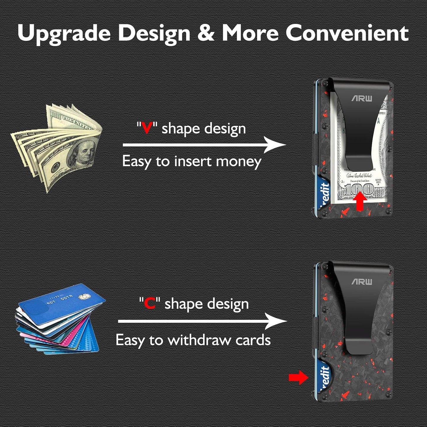 ARW Minimalist Metal Wallet for Men – RFID Blocking Aluminum Money Clip, Slim Card Holder
