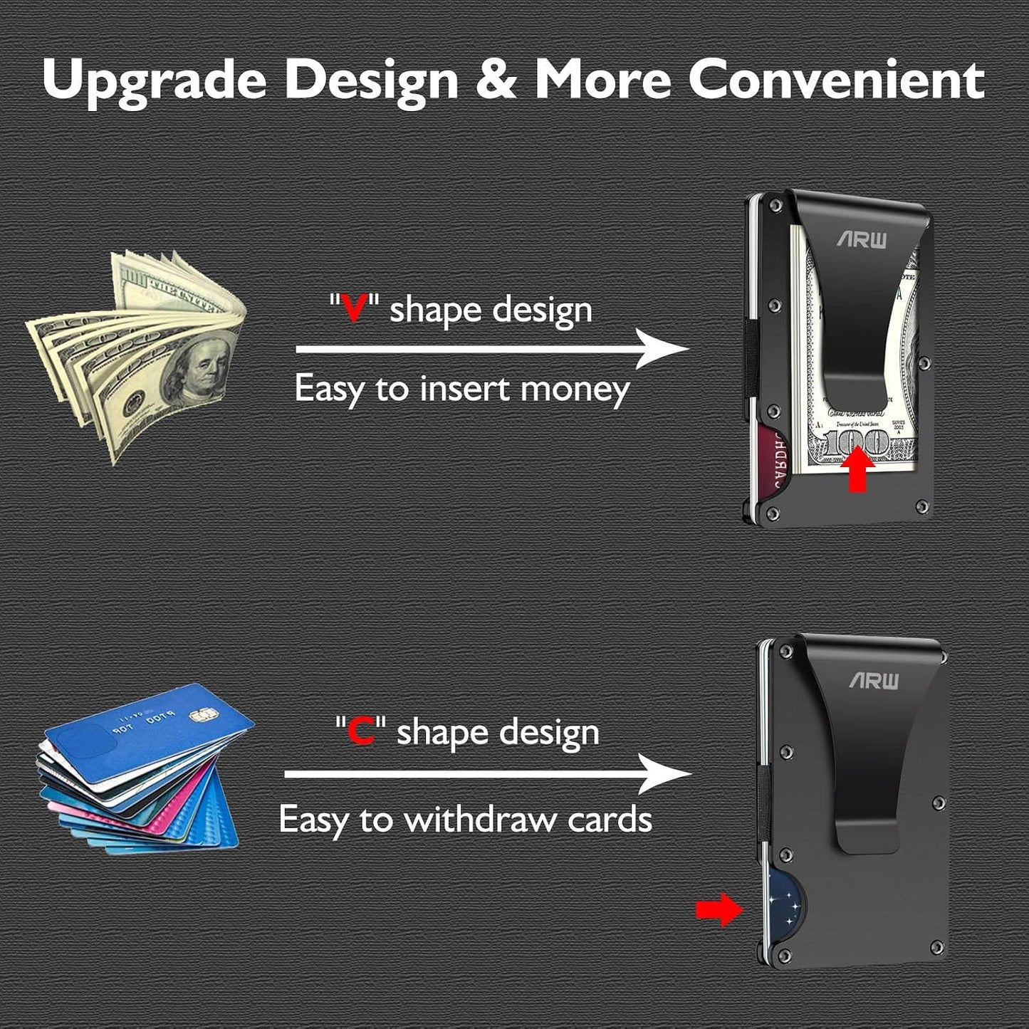 ARW Minimalist Metal Wallet for Men – RFID Blocking Aluminum Money Clip, Slim Card Holder