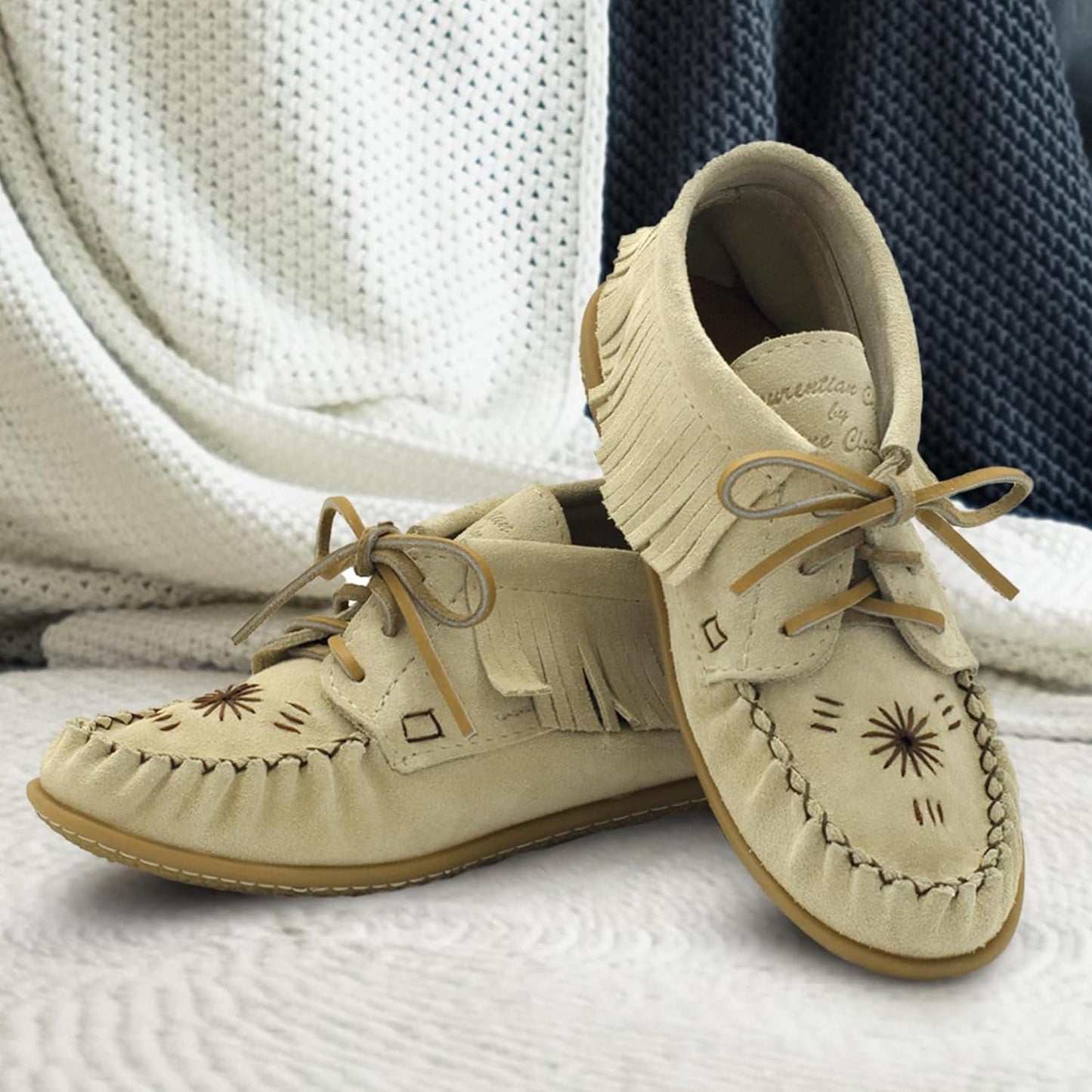 Women's Leather Moccasin Ankle Boots – Handcrafted in Canada, Inca Embroidery, Rubber Sole