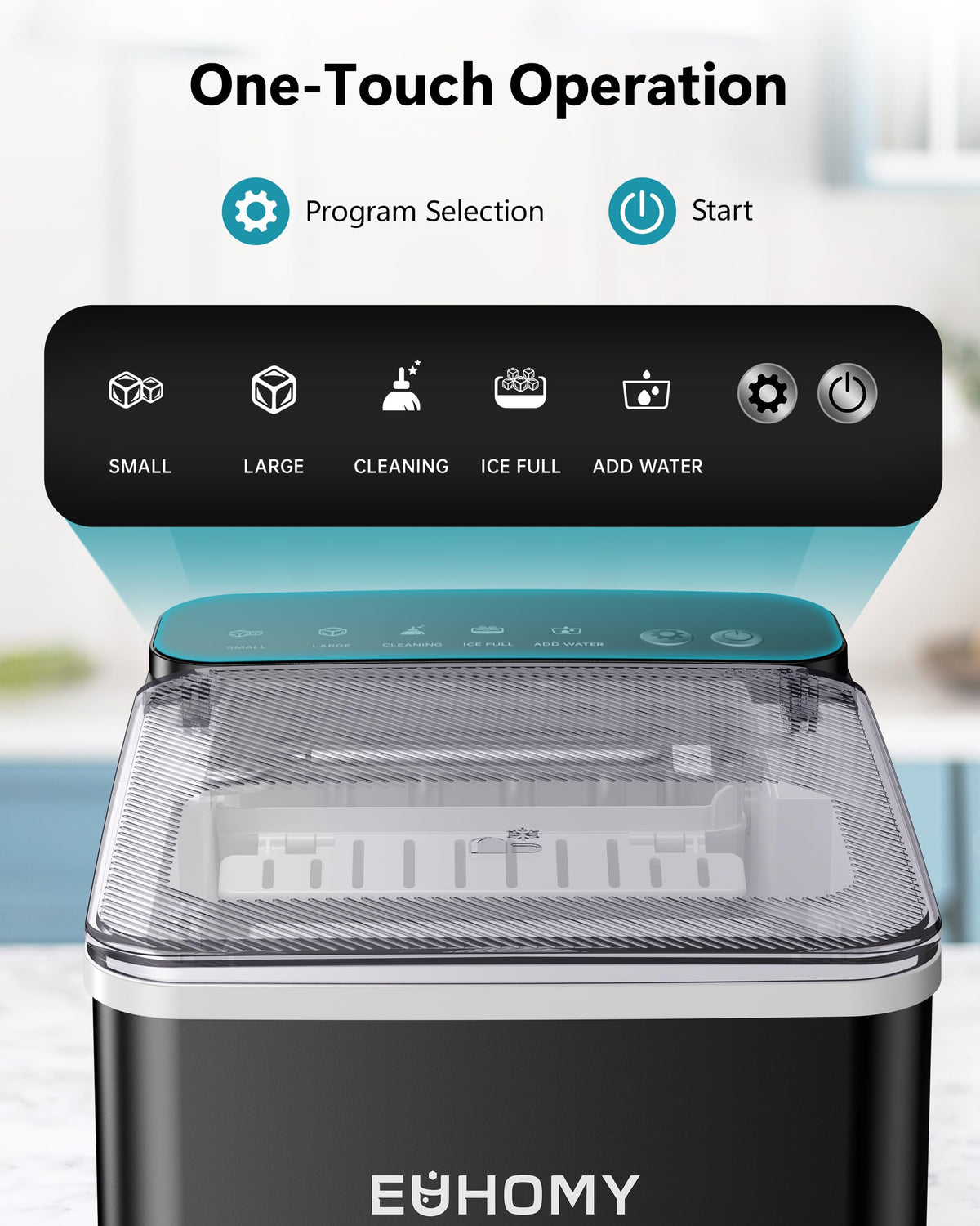 EUHOMY Countertop Ice Maker, 26.5 lbs/24H Portable Ice Machine with Ice Scoop & Basket, Fast 6-10 Mins Ice Making, 2 Ice Sizes, Ideal for Home, Kitchen, RV, Party 🍁 All In One Marketplace Canada
