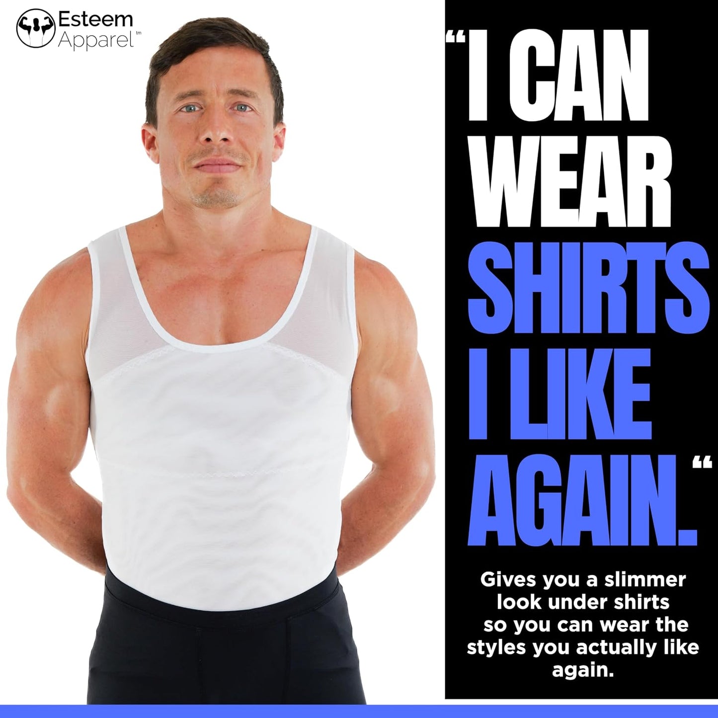 Esteem Apparel Men's Chest Compression Shirt – Gynecomastia Body Slimming Shapewear
