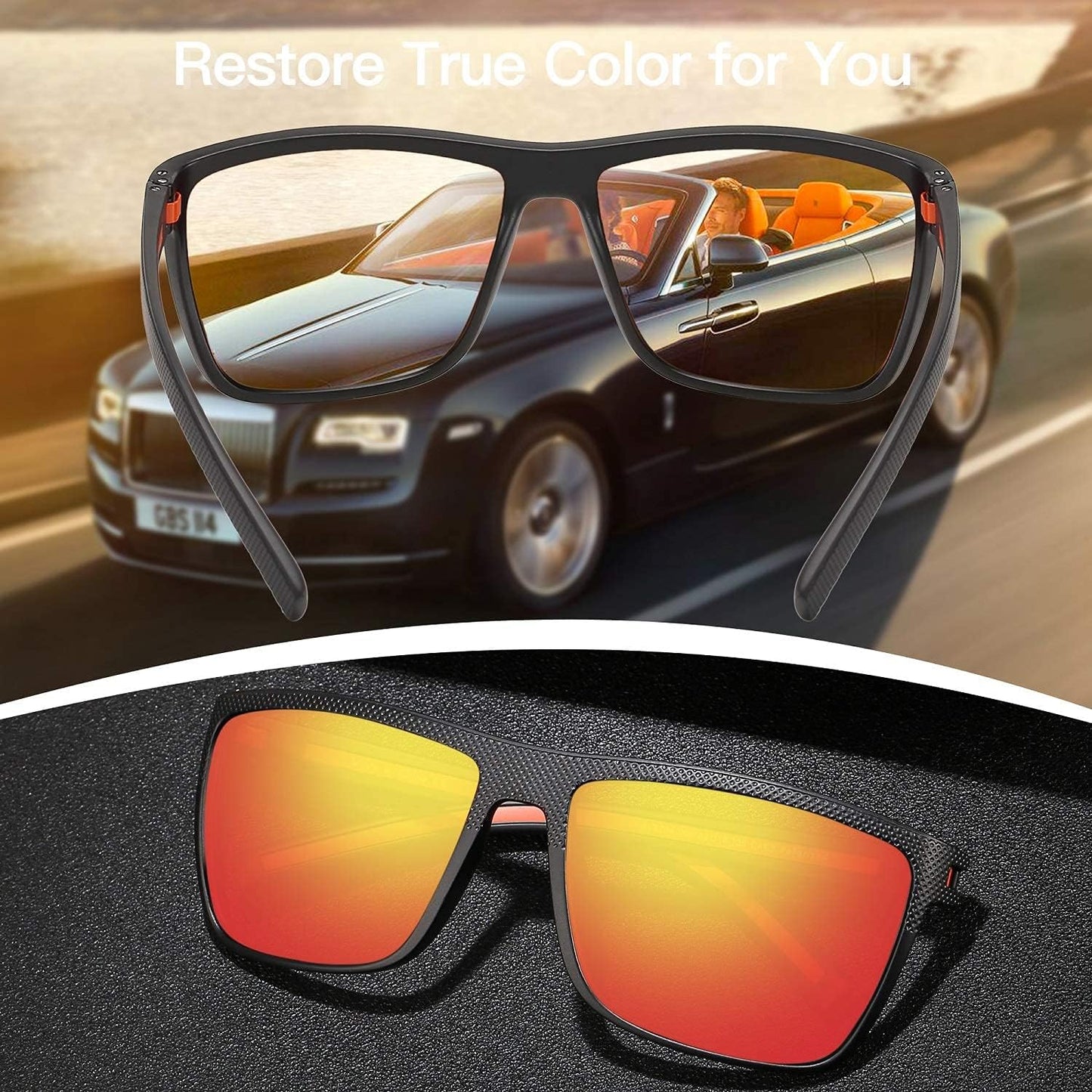 ZENOTTIC Polarized Sunglasses for Men – Lightweight TR90 Frame, UV400, Square