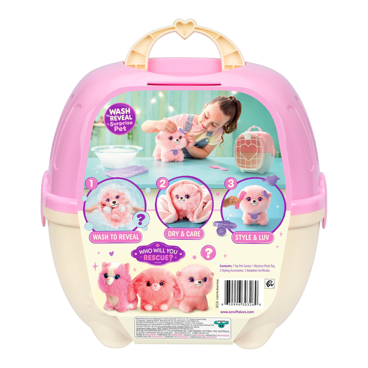 ScruffaLuvs Pet Scruffs Pink - Mystery Plush Toy, 7.5" Tall - Wash to Reveal 1 of 3 Rescue Pets: Puppy, Bunny, or Kitty - Includes 8.7" Deluxe Pet Carrier 🍁 All In One Marketplace Canada
