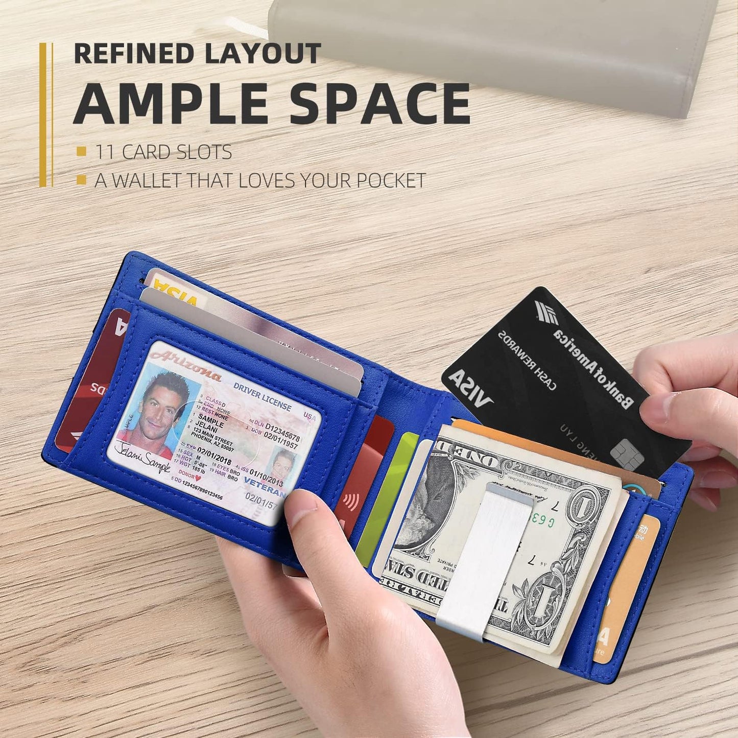 Zitahli Slim RFID Wallet for Men – Leather Bifold with Money Clip, 12 Card Slots