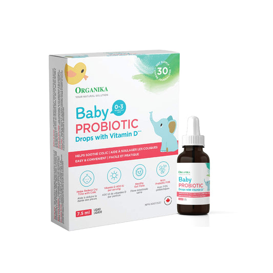 Organika Baby Probiotic Drops with Vitamin D- Soothe Colic, Reduce Fussing, Aid in Growth and Development- White, 7.5 ml (Pack of 1) 🍁 All In One Marketplace Canada