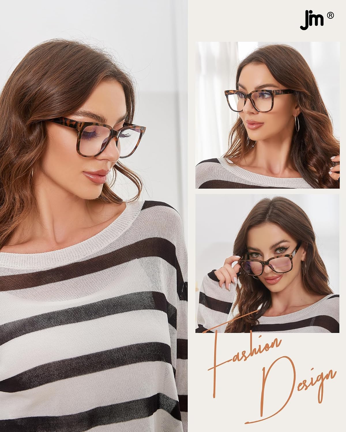 JM Oversized Reading Glasses for Women – Square Frame, Blue Light Blocking, Stylish Computer Readers