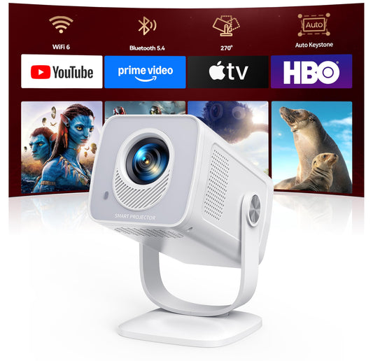 【Built-in Apps | Short Throw】Mini-Projector with WiFi6 and Two-Way Bluetooth5.4, 4K 1080P Support Portable-Projector, Auto Keystone 270° Rotation Outdoor Movie-Projecteur for Phone/HDMI/TV Stick,White 🍁 All In One Marketplace Canada