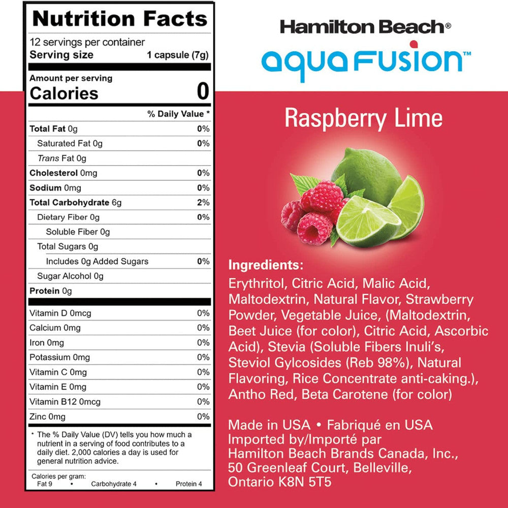 HAMILTON BEACH AQUAFUSION Raspberry Lime Flavor Capsules 12Pk - 87361