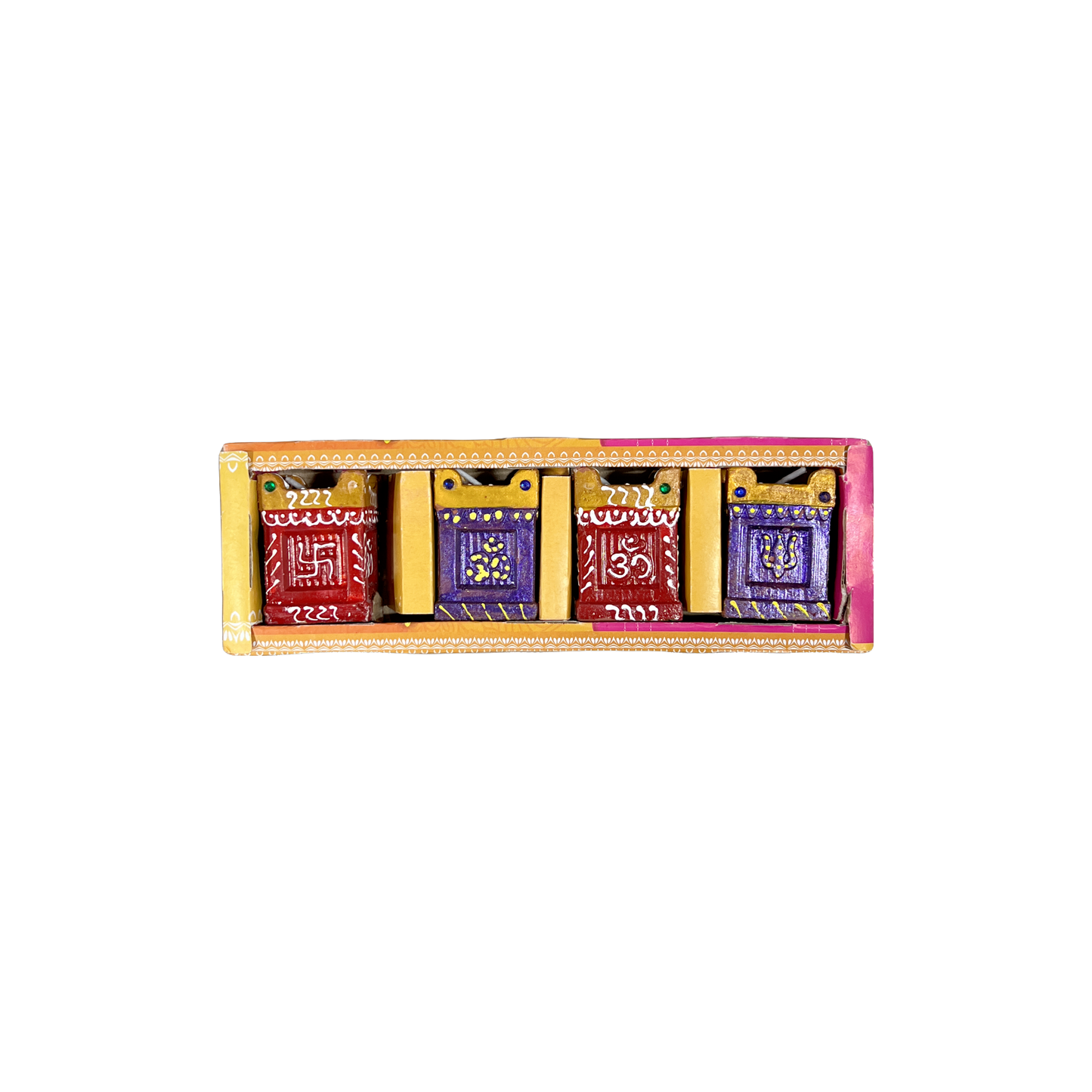 Colourful Tulsi Diya with Wax - Set of 4