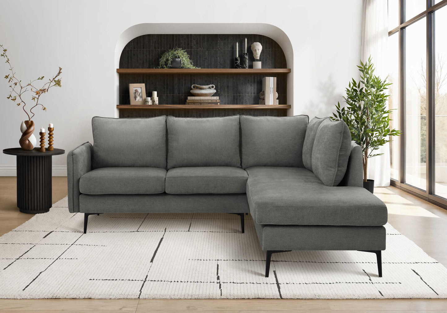 Sofa sectionnel de 85" Monarch - COACH-18 - tissu gris (8K15C18)