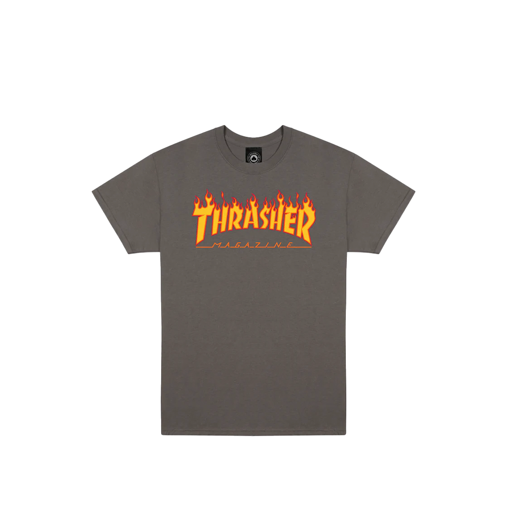 Thrasher 'Flame Logo' Tee - Charcoal
